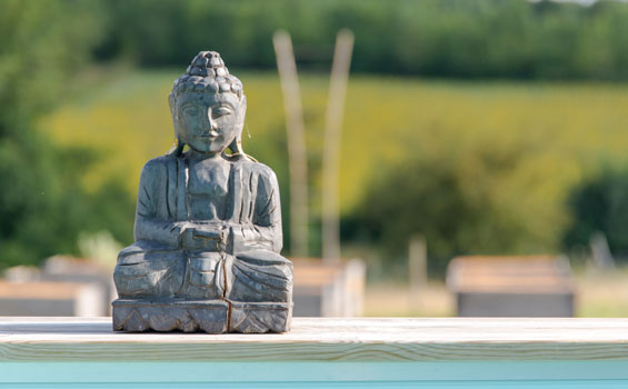 Photo de la statue de bouddha au bord de la piscine de Cablanc