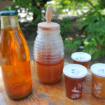 photo des pots de miel récoltés dans les rûches de l'écolieu de Cablanc